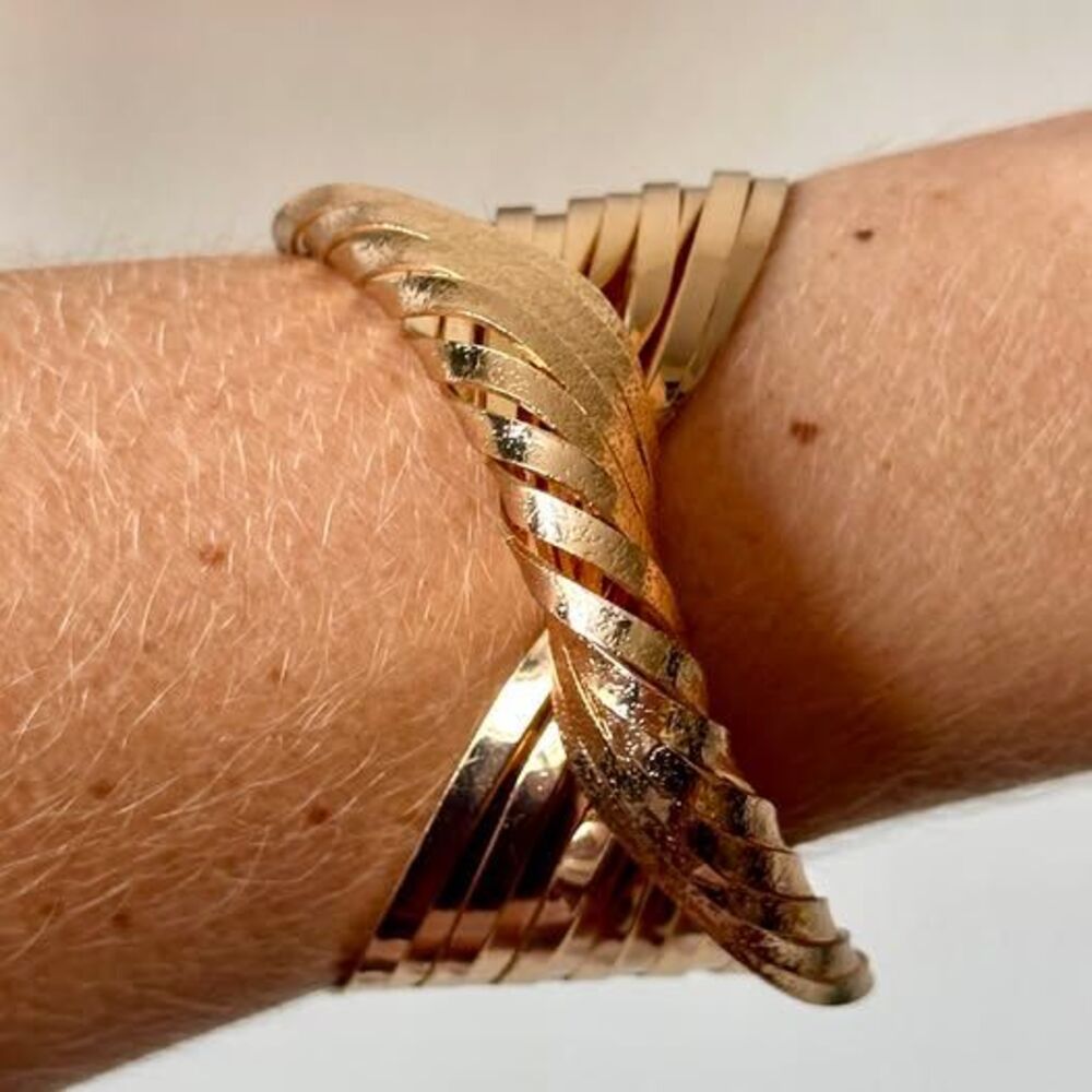 Gold-Tone Wide Twisted Cuff Bracelet Multi Wrapped Statement Bangle Adjustable